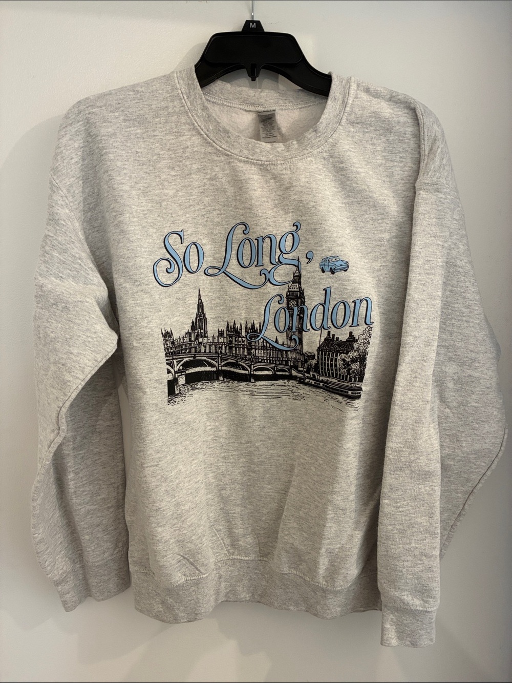Gildan Grey Crewneck Sweatshirt with Blue & Black London Graphic
